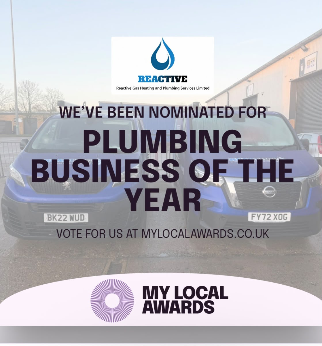 Reactive Gas Heating and Plumbing Services nominated for Plumbing Business of the Year at the My Local Awards